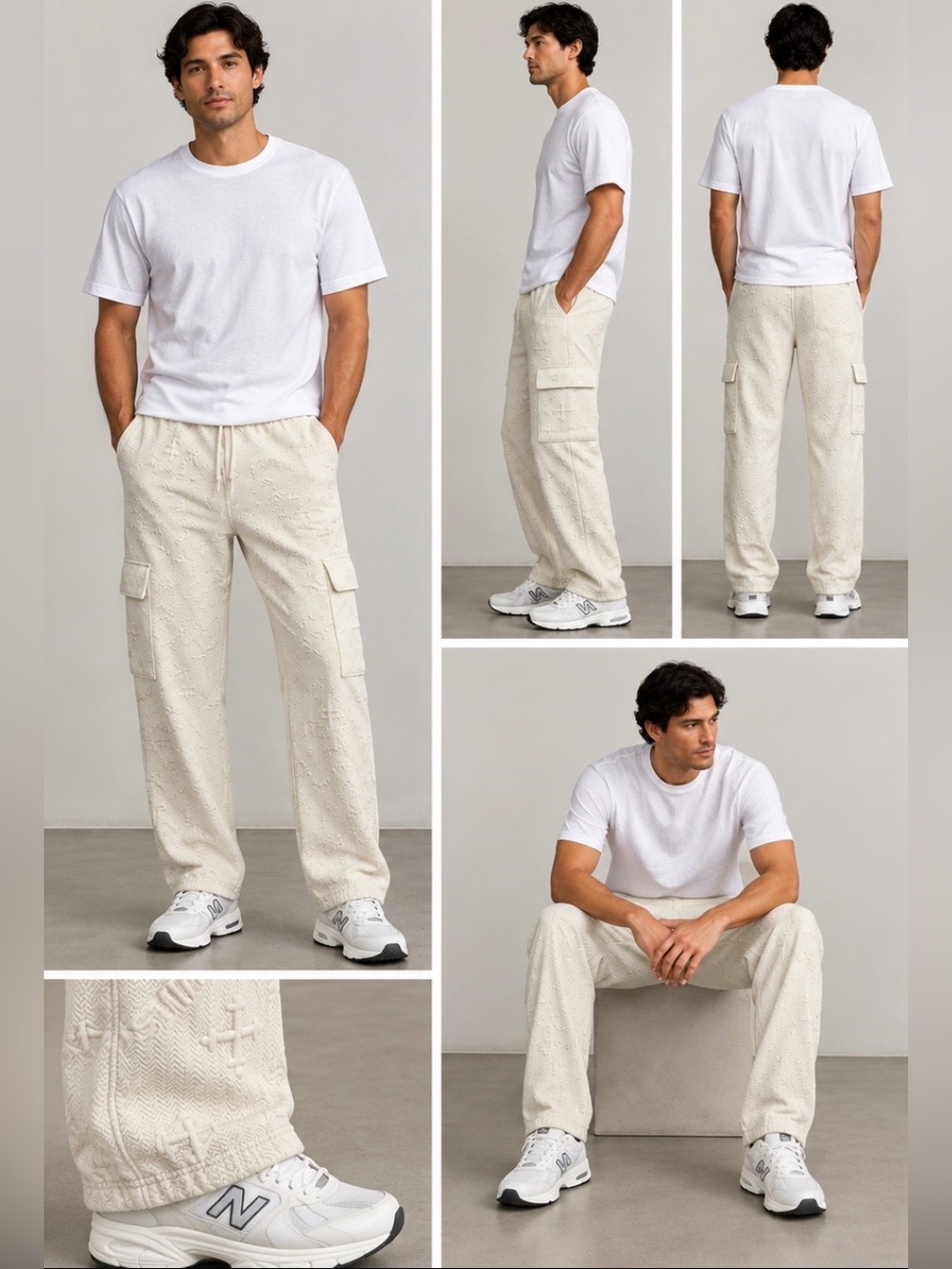 Saints Studio Debossed Motif Textured Cargo Sweatpants - Cream L